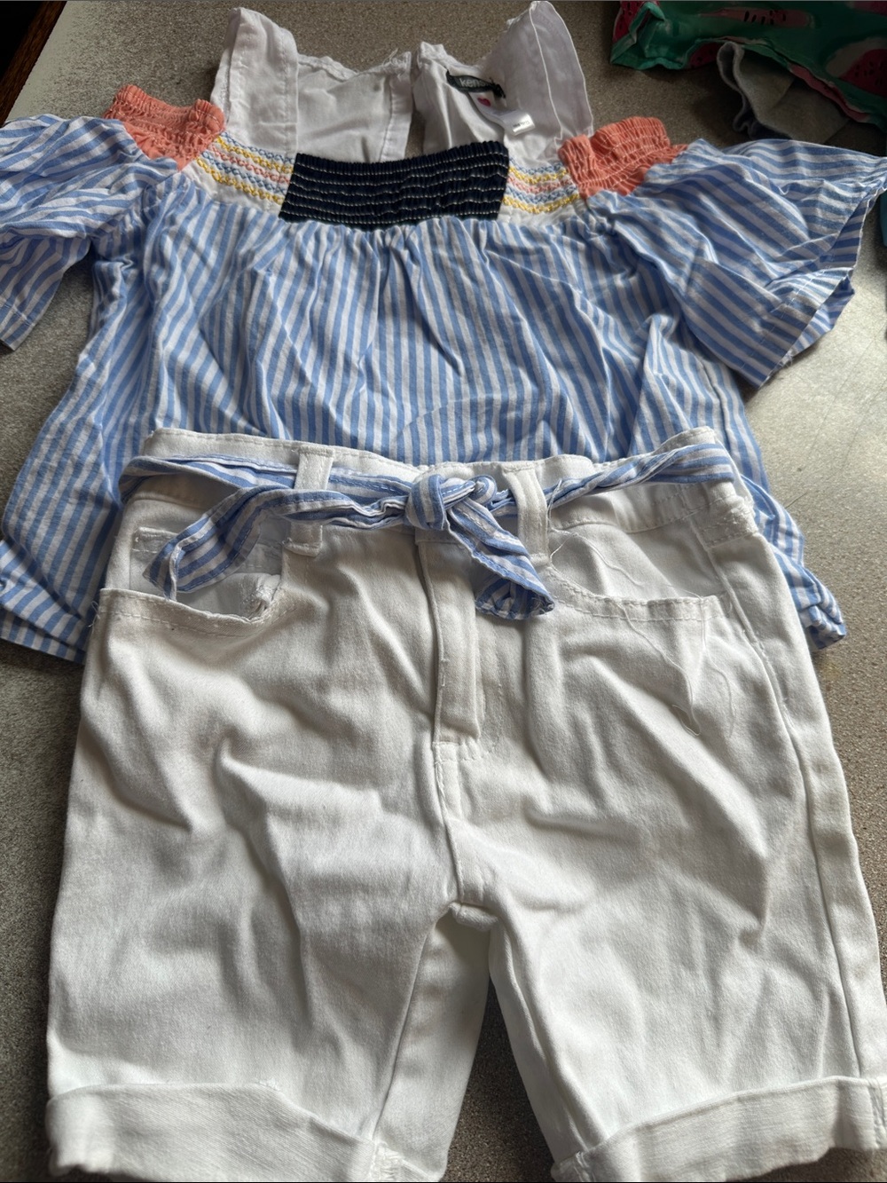 Girls Blue & White Striped Cold-Shoulder Top - Lightweight Summer Shirt